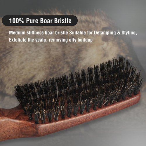 O BRUSHZOO Hair Brush, Boar Bristle Brush for Women Men Short Thin Fine Hair, Beech Handle Hairbrush for Hair Detangle Smooth