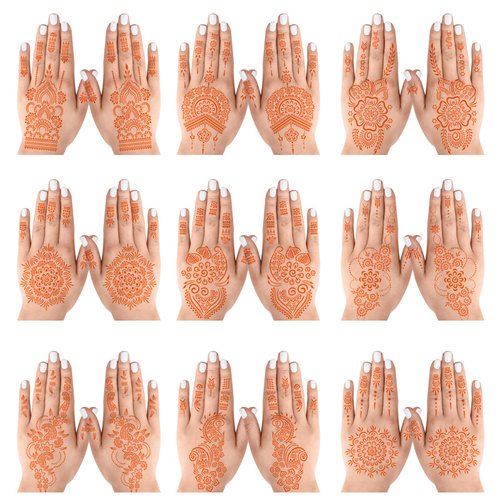 18 Sheets Henna Stencils Henna Tattoo Stencil Kit, Hand Henna Temporary Tattoo Stencils for Women and Girls Arabian Realistic Tattoo Stickers