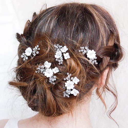 Yean Silver Bride Wedding Hair Pins Flower Bridal Hair Pieces Rhinestone Hair Accessories Prom Hair Clips for Women and Girls(Pack of 5)