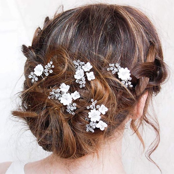Yean Silver Bride Wedding Hair Pins Flower Bridal Hair Pieces Rhinestone Hair Accessories Prom Hair Clips for Women and Girls(Pack of 5)