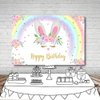 MEHOFOND 8x6ft Glitter Rainbow Bunny Girl Happy Birthday Party Decorations Backdrop Floral Gold Glitter Magical Rabbit Spring Easter Photography Background Photo Banner Poster for Cake Table Supplies