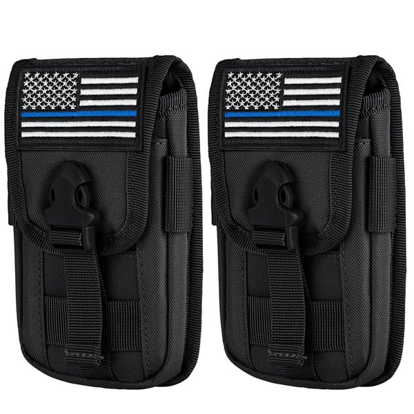 IronSeals 2 Pack Tactical Phone Holster Pouch, Smartphone Pouch Case Molle Attachment Belt Holder Waist for 4.7"-6.9" with US Flag Patch