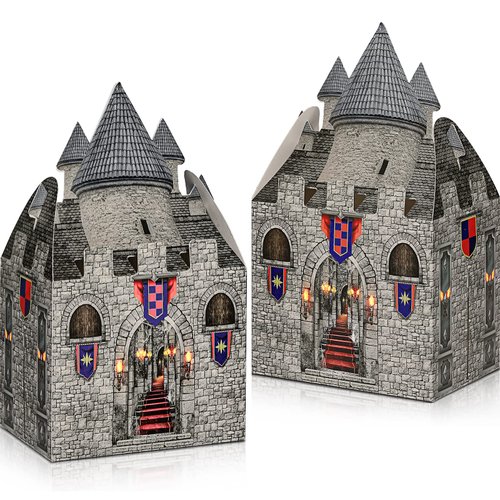 8 x 5 x 3 Inches Medieval Castle Box Cardboard Castle Halloween Knight Theme Party Supplies DIY Box for Mardi Gras Medieval Party Birthday Centerpiece(24 Pieces)