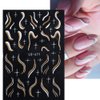5 Sheets French Nail Art Stickers Decal Stripe Line Wave Nail Decals Gold White Glitter French Line Combination Nail Design Decorations 3D Self-Adhesive Nail Art Supplies for Women DIY Nail Design