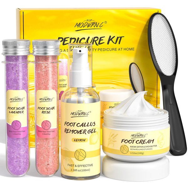 Pedicure Kit For Feet 5pcs Foot Spa Set For Christmas Birthday Valentine's Mother's Day Women Wife Girlfriend Gift Rose Lavender Foot Soak Salt Foot Callus Remover Gel Foot Rasp Foot Cream Foot Care