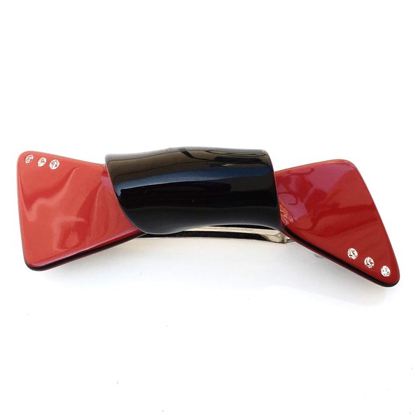 Wardani , medium flat twisted ribbon bow tie with swarovski handmade in France (RED)