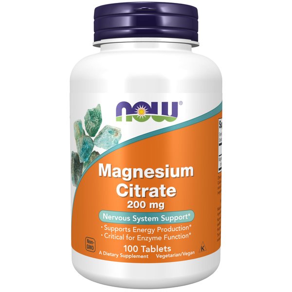 NOW Supplements, Magnesium Citrate 200 mg, Enzyme Function*, Nervous System Support*, 100 Tablets