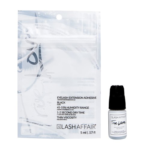 Lash Affair Eyelash Extension Glue, False Lash Semi-Permanent Professional Strong Adhesive for Individual Lashes, Lash Tech Artist Supplies, Quick-Dry, Latex Free, Low Fumes, Black, True Love, 5 ml