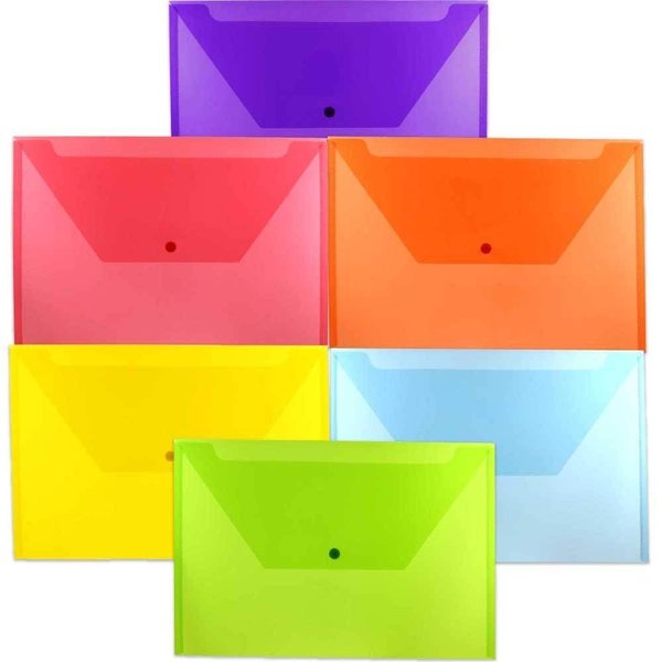 JAM PAPER Plastic Envelopes with Snap Closure - Legal Booklet - 9 3/4 x 14 1/2 - Assorted Colors - 6/Pack