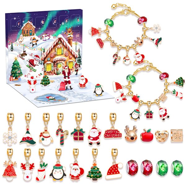 2024 Christmas Advent Countdown Calendar,Charm Bracelet DIY Making Kit 24 Days Surprise Gifts,Jewelry Making Supplies Beads for Teen Girls 4-12,Craft Toys Gifts Set with a Gift Box Gift