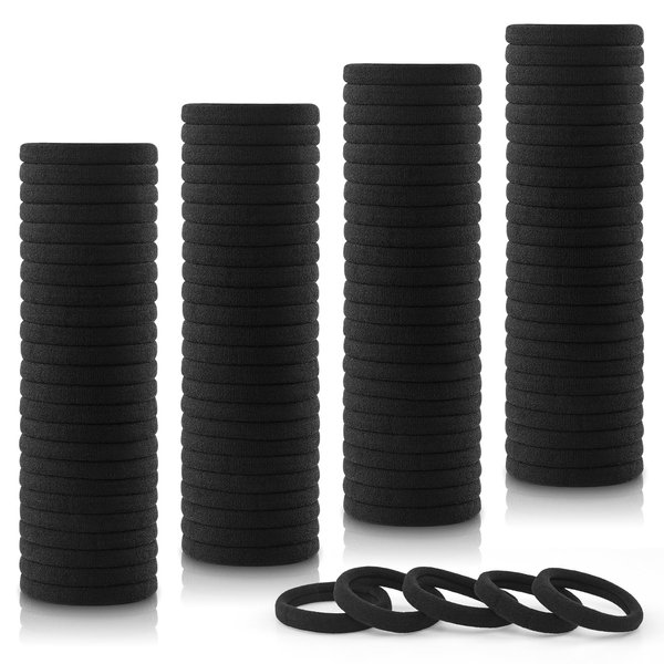 150PCS Black Hair Ties for Women Girls, Seamless Thick Black Hair Band, Elastic Hair Ties No Damage Ponytail Holder (150Pcs Black)