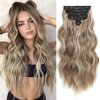 Clip in Hair Extensions for Women, 6PCS Long Wavy Curly Clip on Hair Extensions 16 Inch Ash Brown Mixed Ash Blonde Synthetic Thick Hairpieces