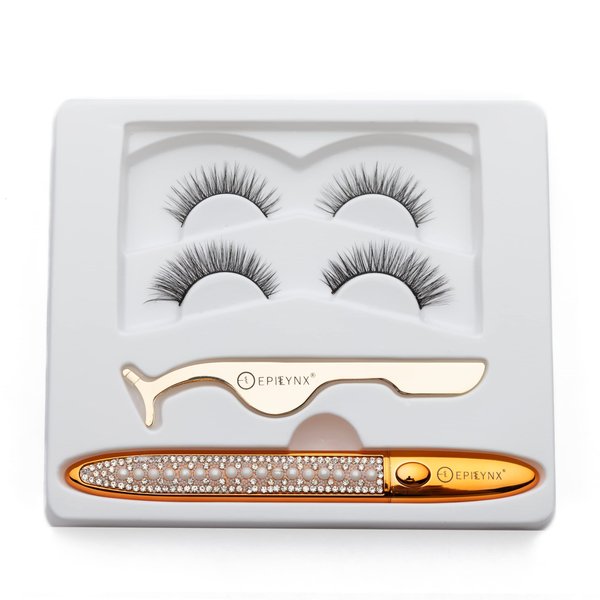 Epilynx Eyeliner and False Eyelash Set - Black Liquid Eyeliner Adheres Any Lashes without Glue, with False Lashes, for Sensitive Skin, Gluten-Free, Allergen-Free, Vegan