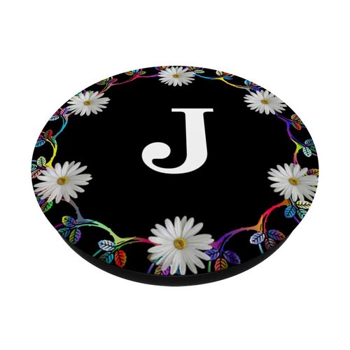 Cell Phone Pop Out Holder,Black White Daisy Flower Letter J PopSockets Grip and Stand for Phones and Tablets