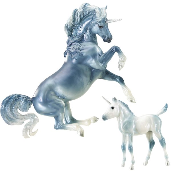 Breyer Traditional Series Cascade and Caspian | 2 Unicorn Set | Horse Toy Models | 1:9 Scale | Model #1818 Blue, White, Gray