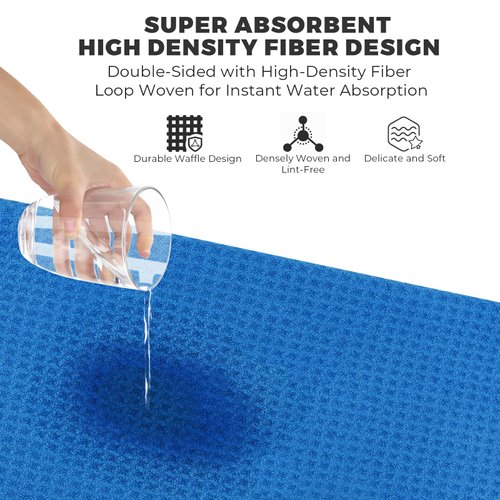 MOSUMI Golf Towel, 3 Pack Microfiber Golf Towels (16"x16") for Golf Bags with Clip, Tri-fold Waffle Pattern Golf Towel, Blue, Black and Gray