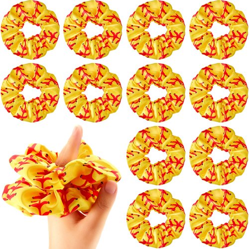 12 Pcs Softball Hair Scrunchies Satin Hairbands Scrunchy Sports Hair Bands Softball Gifts Elastic Hair Ties Ponytail Holder for Woman Girls Hair Accessories Stuff Party Team Player, Yellow