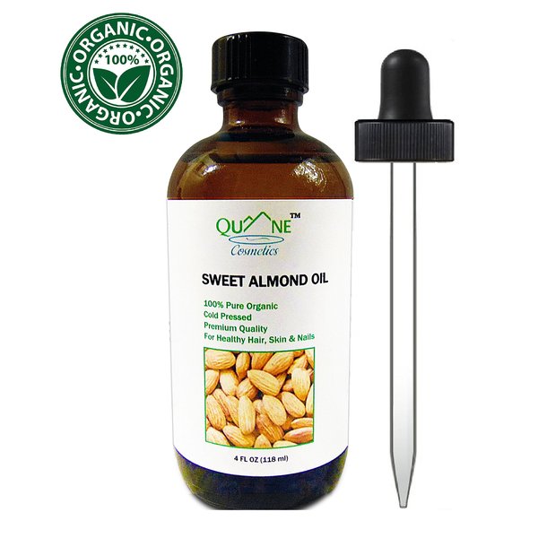 QUANE COSMETICS Organic Sweet Almond Oil | 100% Pure , Cold Pressed , & Hexane Free for Soft Moisturized Skin & Hair 4 fl oz