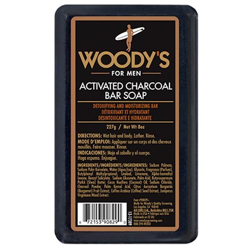 Woody's Activated Charcoal Bar Soap for Men, with Coconut Oil, Bergamot and Coffee, Detoxifying, Deep Cleansing, Exfoliating, For Face and Body, Suitable for All Skin Types, 8 oz., 1-Pack
