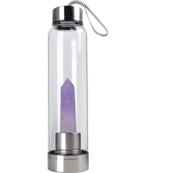 ChezMax Crystal Glass Water Bottle, Glass Water Bottle with Changeable Natural Crystal Center, Quartz Gemstone Water Bottle for Natural