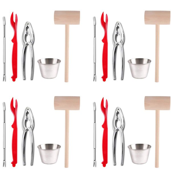 Artcome 22 Piece Seafood Tools Set for 4 People including 4 Lobster Crab Crackers 4 Lobster Shellers 6 Seafood Forks 4 Sauce Cups and 4 Lobster Crab Mallets