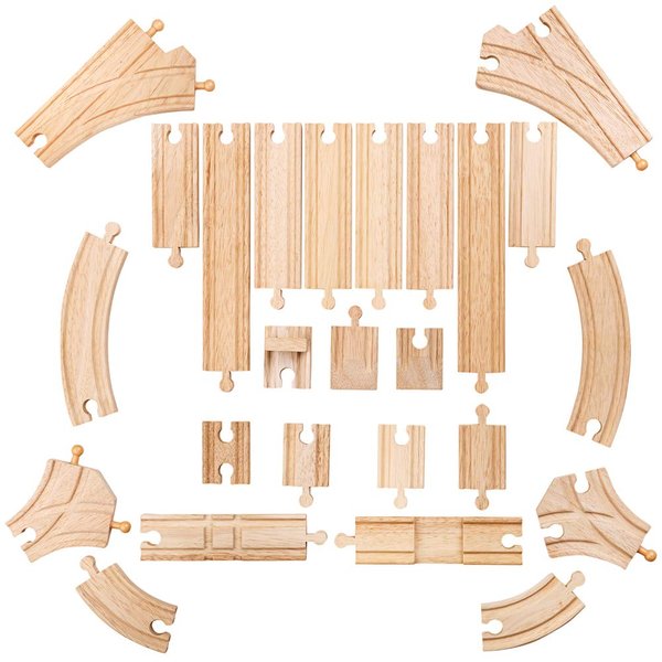 Bigjigs Rail Low Level Track Expansion - 25 Piece Set - Other Major Wooden Rail Brands are Compatible
