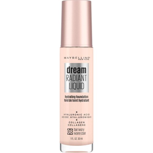 Maybelline Dream Radiant Liquid Medium Coverage Hydrating Makeup, Lightweight Liquid Foundation, Fair Ivory, 1 Count