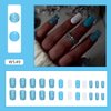 24Pcs Short Square Press on Nails White Blue Fake Nails Blue Sequins Glitter Luxury Design Nail Art Supplies Full Cover Artificial Coffin False Nails for Women Girls DIY Acrylic Manicure Decorations