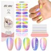 WOKOTO 20 Pcs Aurora Colorful Semi Cured Gel Nail Strips with Nail File & Wooden Stick Rainbow Gradient Color Semicured Nail Polish Strips Uv Gel Nail Polish Stickers Full Nail Wraps for Women