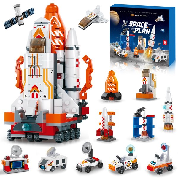 DIYDEC 12 in 1 Space Building Blocks Mini Shuttle Exploration Building Brick Sets Aerospace Rocket Toy Stacking Blocks for Party Favor Kids Adults Classroom Prizes Supplies