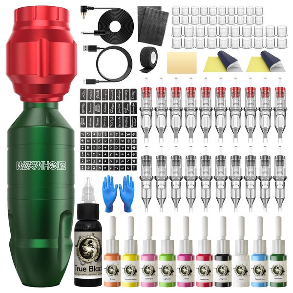Wireless Tattoo Kit Wormhole Tattoo Kit Tattoo Gun Kit Tattoo Machine Kit Complete Tattoo Pen Kit with Accessories Gift for WTK115