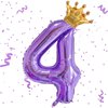 Purple 4 Balloon 40 Inch,Giant Number 4 Balloon & Mini Crown Balloon Set for Girl Boy 4th Birthday Party Decorations,Purple Birthday Party Decorations Supplies Birthday Digital Balloon