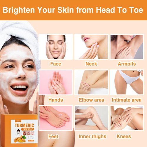 YUEOL 2PCS Turmeric Soap Bar For Face & Body,Gentle Soap,Turmeric Face Wash, For All Skin Types