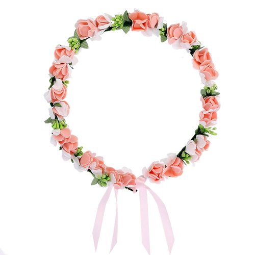 Onwon Multicolor Rose Flower Wreath Headband Floral Crown Garland Halo Hair Band for Wedding Festivals Photography Travel Performance Hair Accessories (Peachy Pink)