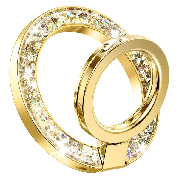 GVIEWIN Magnetic Phone Ring Holder, Compatible with MagSafe Phone Grip with Adjustable Stand, Magnet Phone Ring Kickstand for iPhone 16 Pro Max/Plus/15/14/13/12 Series/Other Phones (Glitter/Gold)