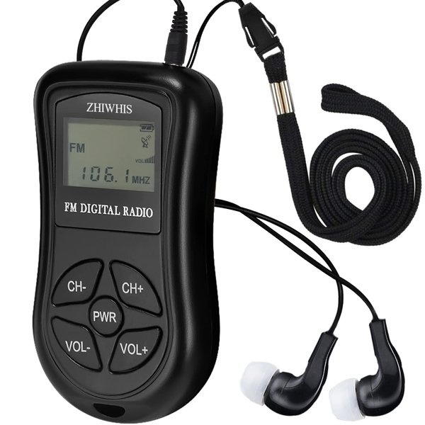 ZHIWHIS Mini Portable FM Radio, Stereo LCD Digital Display Tuning Pocket Walkmen Transistor Conference Receiver with Earphone, Small Pocket Radio Operated by AAA Batteries for Walking/Running