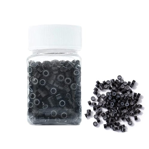 1000 Silicone Micro Link Rings 5mm Lined Beads Deadlocks for Hair Extensions Tool (1000Pcs(Pack of 1) (500Pcs, Black)