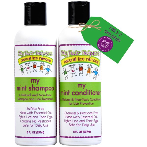 My Hair Helpers Lice Shampoo and Conditioner for Kids I Peppermint Essential Oil I Daily Defense I Works on 1-2 Children | 8 Ounces Each