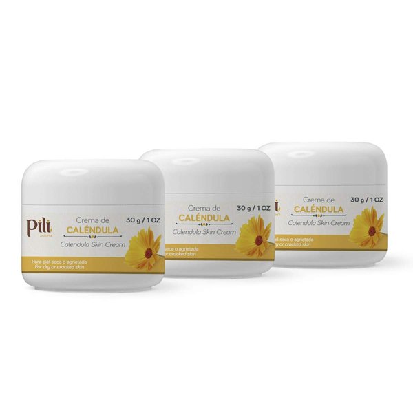 Pili Natural Calendula Cream - Moisturizing Cream for Rough, Dry, or Chapped Skin - Crema de Calendula (pack 3 x 1oz each)