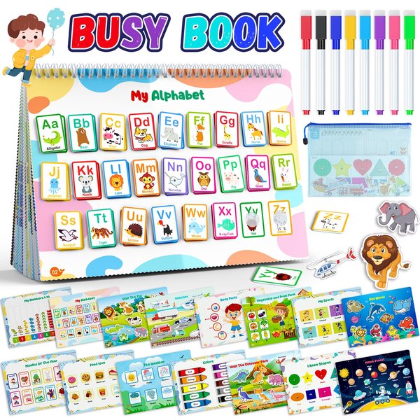 Busy Book for Toddlers 3+, Preschool Learning Activities with 30 Themes Pre K Preschool Workbooks, Montessori Educational Learning Toys Activity Books for Christmas Birthdays Gifts Boys Girls