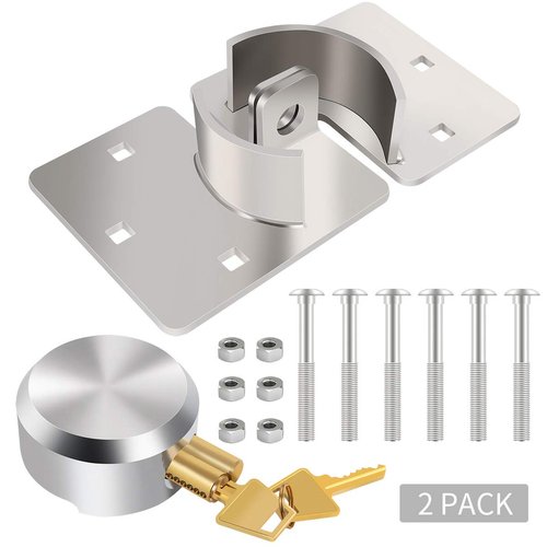 POLARPRA Hidden Shackle Padlock Set Keyed Alike with Hasp, Steel Chrome Coating with 2Keys and 6Pcs Original Fixed M8×80MM Bolts+Screws Ideal for Trailer, Vans, Gates, Easy to Install (2-Pack)