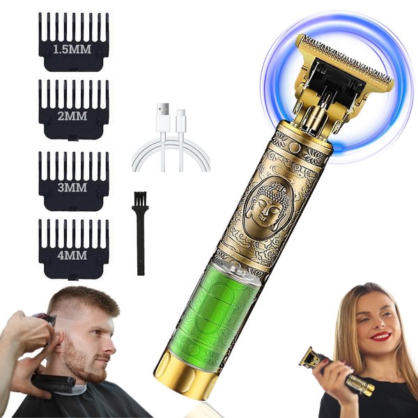genkigold Hair Trimmer for Men: Professional Zero-Gap Men's Hair Clippers for Precision Haircuts, Grooming Kit with Portable Cordless Design,Rechargeable Lasting 180 mins,Travel Essential,Gold Buddha