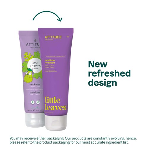 ATTITUDE Natural Conditioner for Kids, Hypoallergenic, Vegan, Plant- and Mineral-Based, Vegan and Cruelty-free, Vanilla and Pear, 8 Fl Oz (11115)