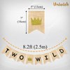 Uniwish Two Wild Banner Baby Boy Girl 2nd Birthday Party Decorations Garland Jungle Safari Theme Party Supplies Rustic Two Years Old Birthday Sign with Glitter Crown