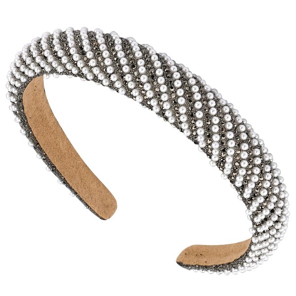 Hapdoo Gray Pearl Headbands for Women Girls, Cute Bridal Beads Headband with Faux Pearl for Wedding Bride, Fashion Beaded Bling Hairbands Hair Hoop Accessories for Birthday