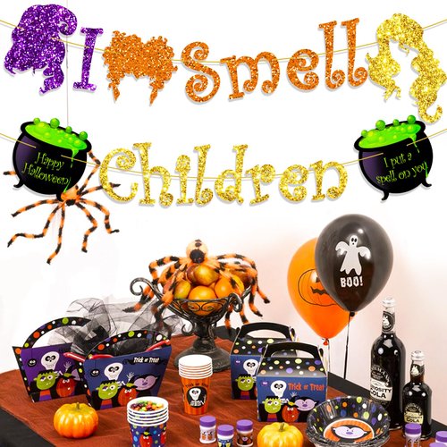 Ushinemi Glitter I Smell Children Banner Halloween Witch Party Decorations, I Put A Spell On You Hocus Pocus Banner