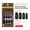 GoldFinger Press On Full Cover False Nails Kit with Glue, Solid Color Black Nails, Ready to Wear Gel, Medium, Long Length Nails (Crisp Air)