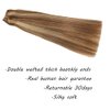 Eufficco Human Hair Lace Clip In Hair Extensions Thick Ends Highlights Piano Color Chocolate Brown/Strawberry Blonde 14inch 100g Remy Hair Extensions Silky Soft Lace Backed Clip On Hair Extensions