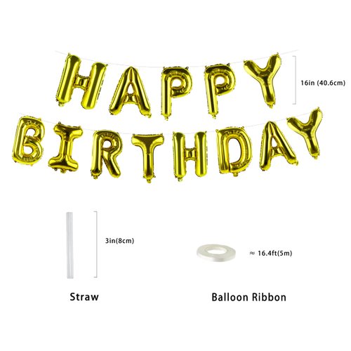 Gold HAPPY BIRTHDAY 3D Balloons Banner 16 Inch, Mylar Foil Letter Number Hanging Balloons, Reusable for girls boys adults,Surprise,Wedding, Celebration