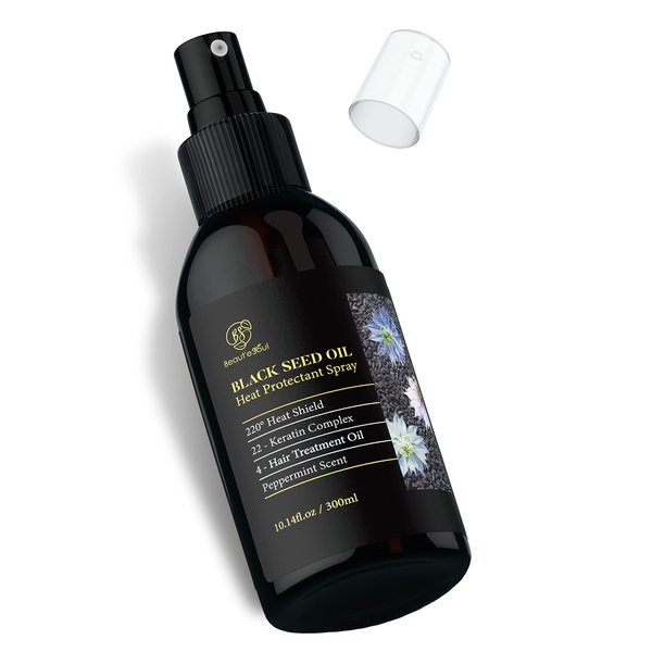 BEAUT'E SEOUL Heat Protectant for Hair - Black Seed Oil Heat Protectant for Curly Hair – Fortifying Keratin & Nourishing Argan & Jamaican Black Castor Oil for Hair Keratin Hair,10oz